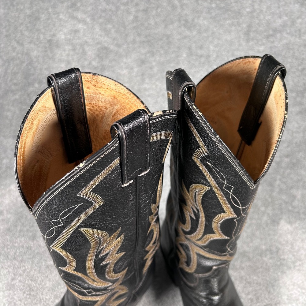 Vintage Justin Cowboy Western Boots Mens 7.5 EE Black Leather Pointed USA 1269 - Picture 14 of 16